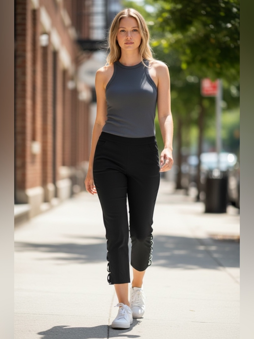 Lulu-B Black Capri Pants with Side Loop Detail